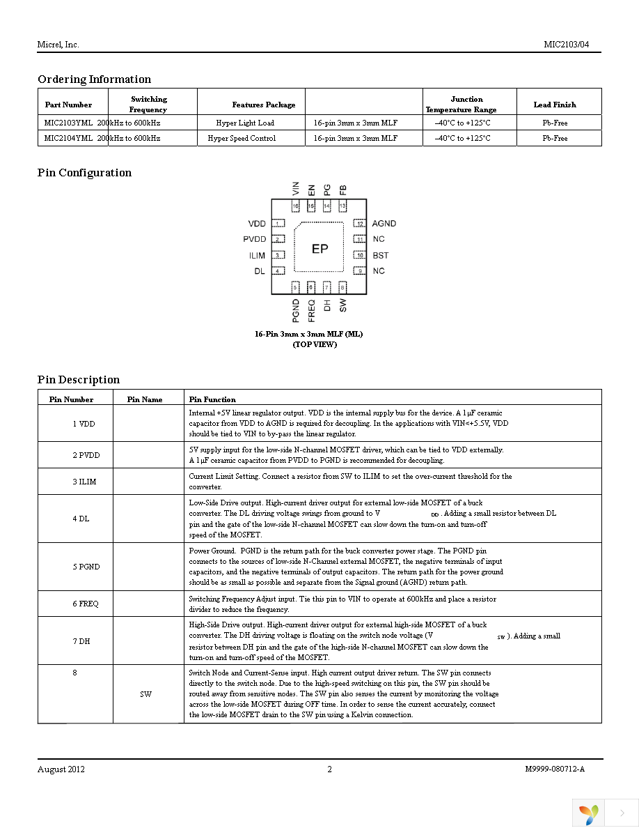 MIC2103YML TR Page 2